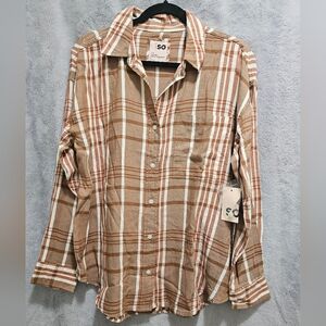 SO The Favorite Button Down Shirt in Brown and Tan Size M